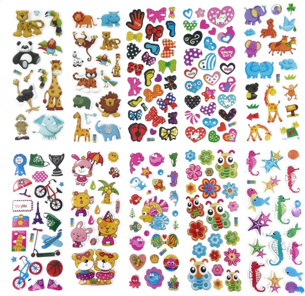 Stickers voor kinderen | 10 VELLEN |  Kinderstickers | Hoge kwaliteit PVC | Dierenstickers | Muurstickers | Plakboekstickers | Coole Stickers